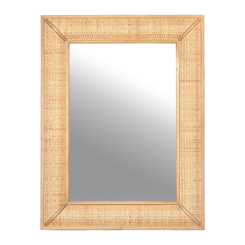 Wood Framed Wall Mirror with Rattan Detail