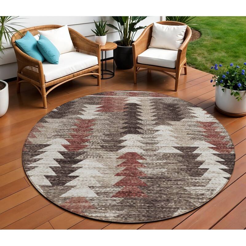 HomeRoots Southwestern Transitional Rectangle Outdoor Rug - 8' Round