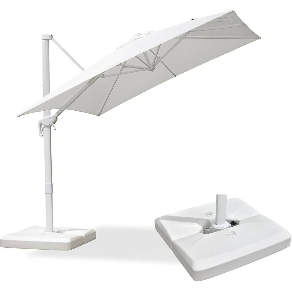 PURPLE LEAF White Square Cantilever Patio Umbrella With Base
