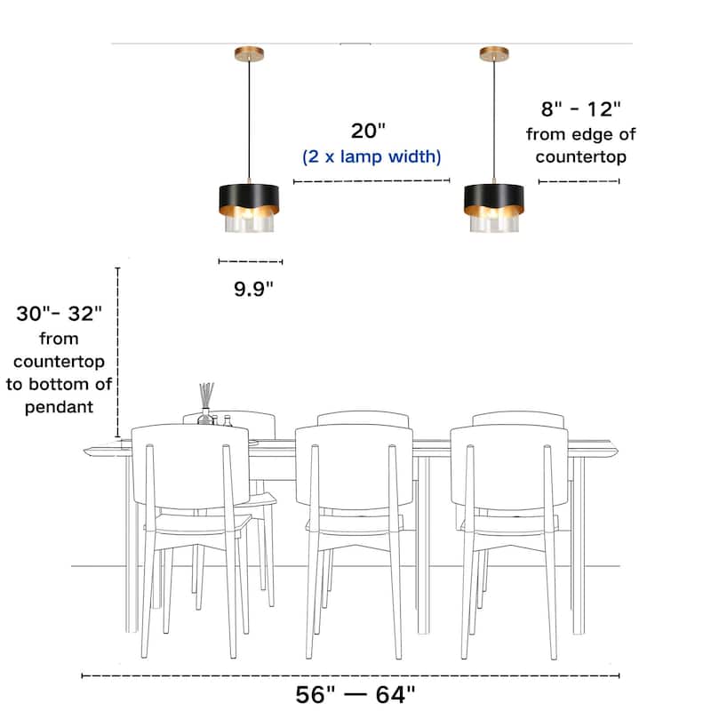 Modern Industry 1-Light Black and Gold Cylindrical Chandelier Island Lighting Pendant Light for Dining Room - 9.9" × 8.9"