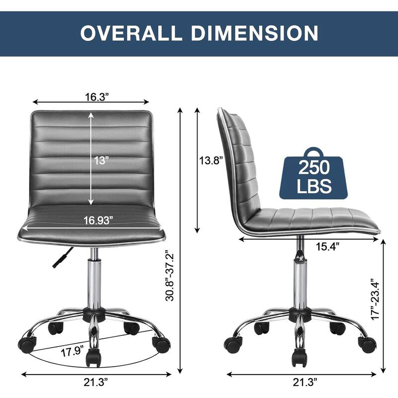 BOSSIN Adjustable Home Office Chair, Mid-Back Armless Ribbed Swivel Task Chair,Vanity Chair for Small Space, Livingroom Make-up
