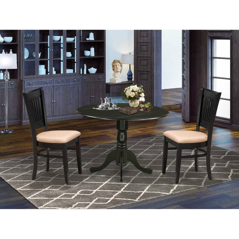 3-Piece Black Finish Solid Wood Top - Dining Room Set - Seats 4