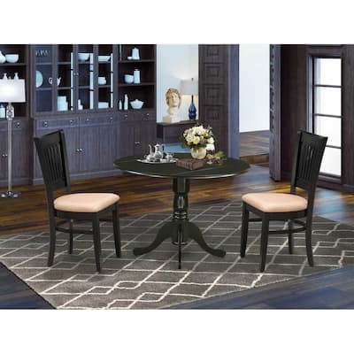 3-Piece Black Finish Solid Wood Top - Dining Room Set - Seats 4