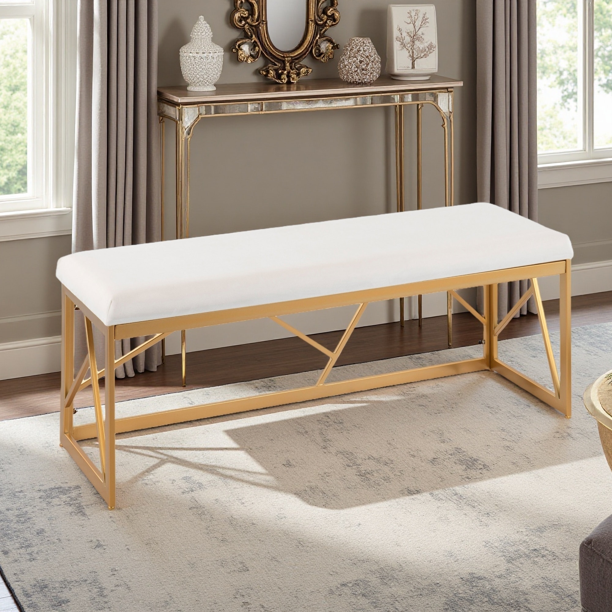 44"L Folia Glam Metal Bench with Velvet Cushion