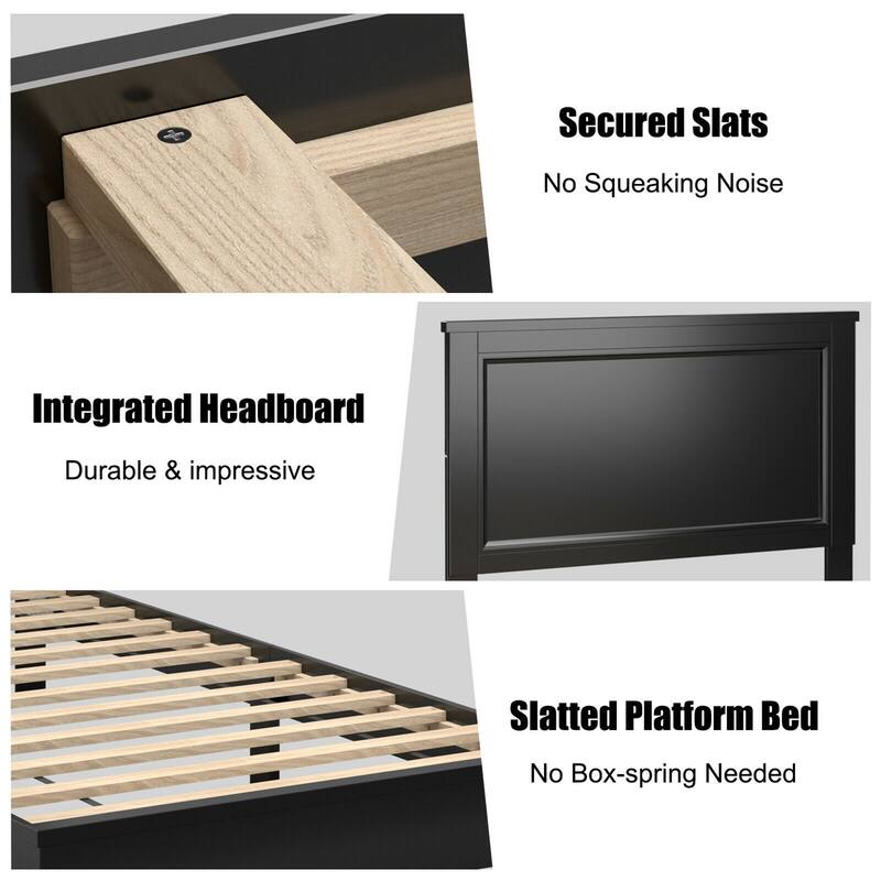 Gymax Twin/Full/Queen Size Bed Frame Platform Slat High Headboard