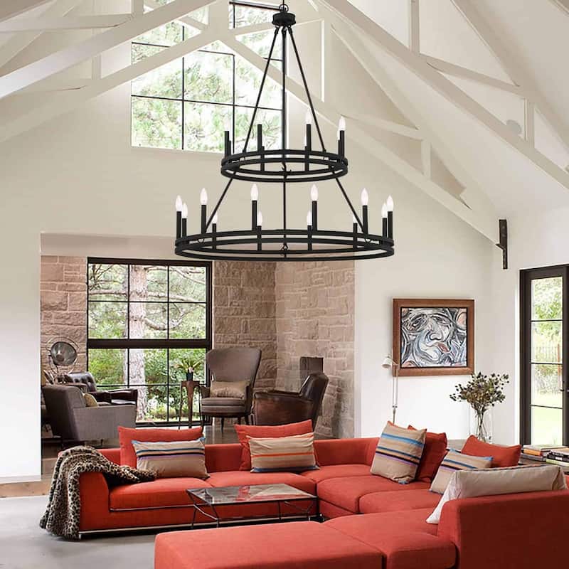 Acroma 20 Lights 40In Modern Farmhouse Wagon Wheel Chandelier-UL Certified - N/A