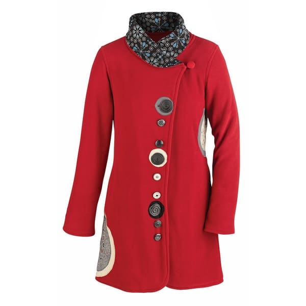 Shop Women S Ruby Red Button Down Fleece Jacket Overstock 15928879
