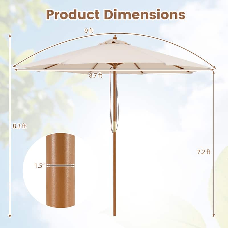 Gymax 9 FT Patio Umbrella w/Adjustable Height Rope Pulley Lift Vented