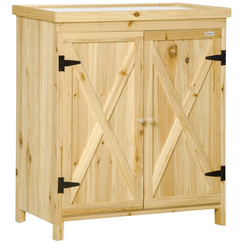 Outsunny Garden Storage Cabinet, Outdoor Tool Shed with Galvanized Top and Two Shelves for Yard Tools or Pool Accessories
