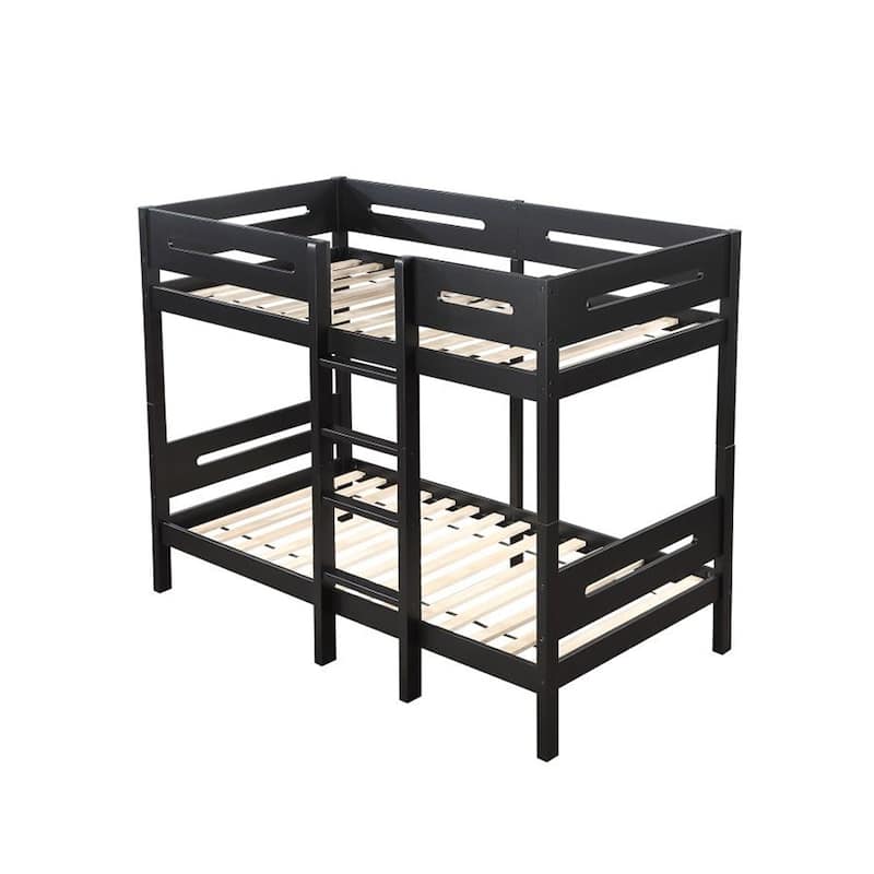 Wooden Twin over Twin Bunk Bed in Black Finish - Black - Twin