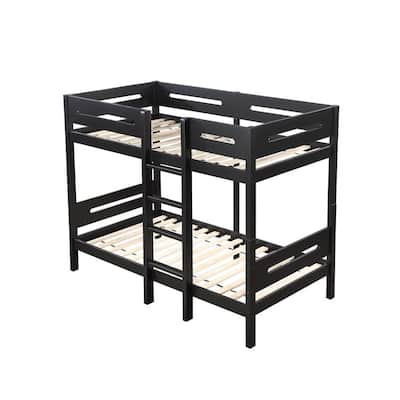 Wooden Twin over Twin Bunk Bed in Black Finish