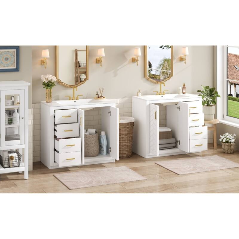 Roomfitters 72 Inch Bathroom Vanity with Ceramic Sink, Solid Wood Frame Cabinet with Sliding Tiers & Soft Close Doors