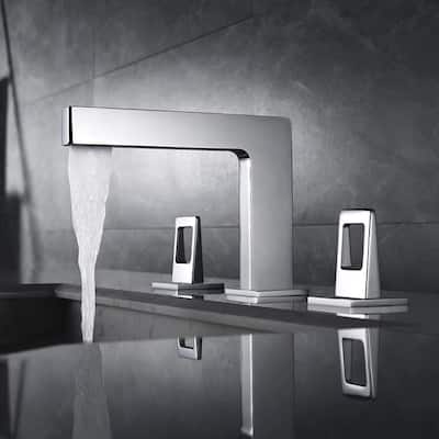 Chrome 3 holes two handles wideSpread bathroom basin faucets with pop up drain - 7'6" x 9'6"