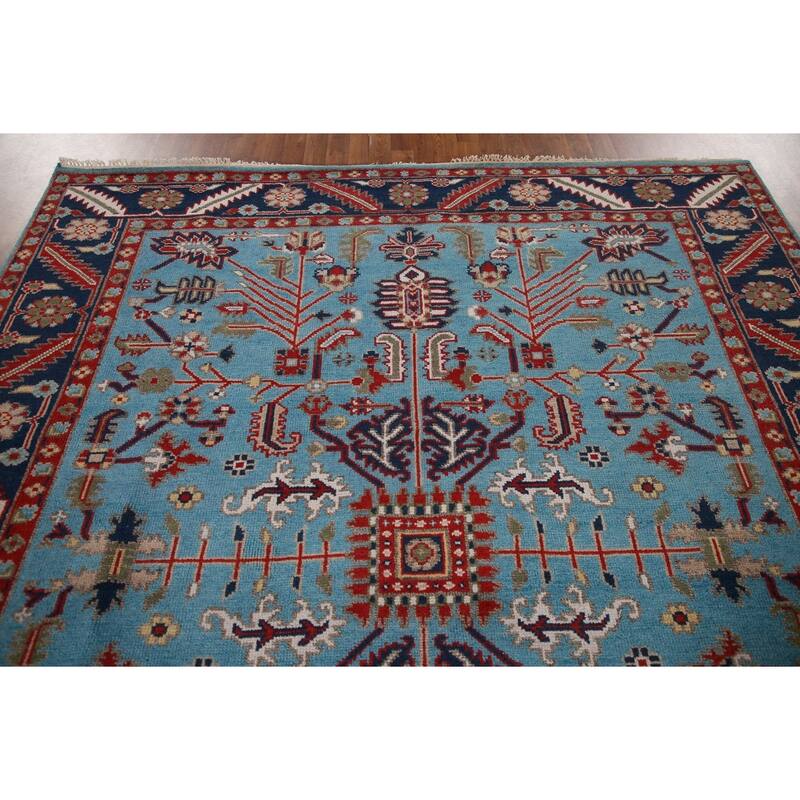 Light Blue Oushak Oriental Area Rug Hand-Knotted Wool Carpet - 8'2"x 9'10"