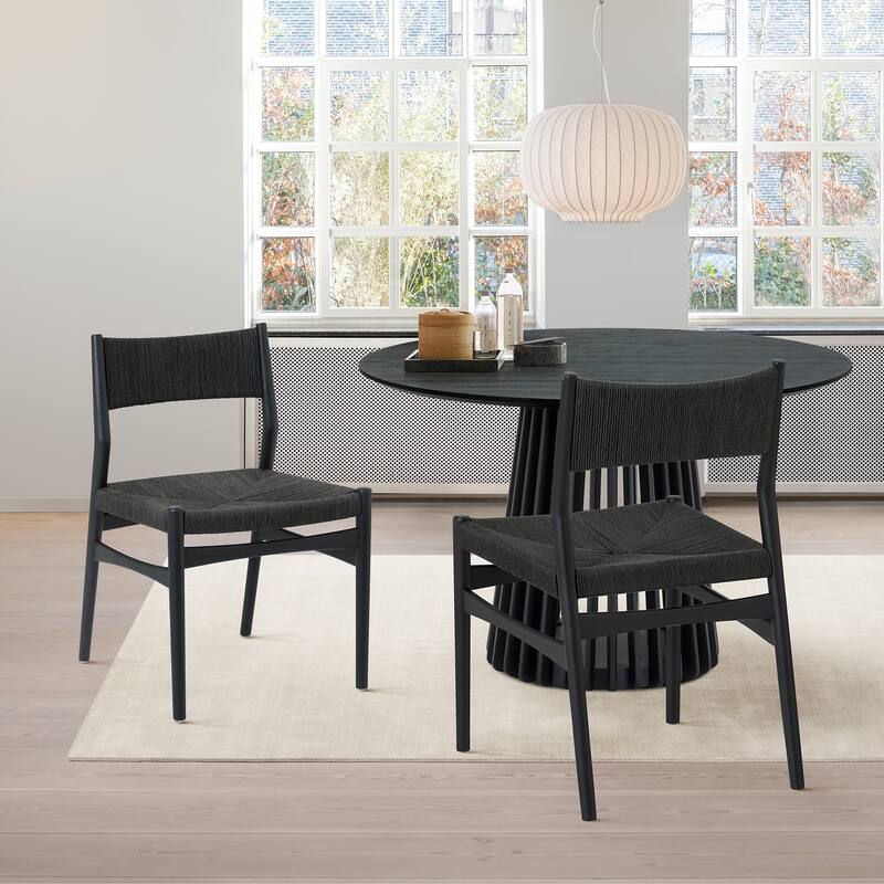 Pasadena Erie 6 Piece Round Dining Set with Buffet and Paper Cord Chairs