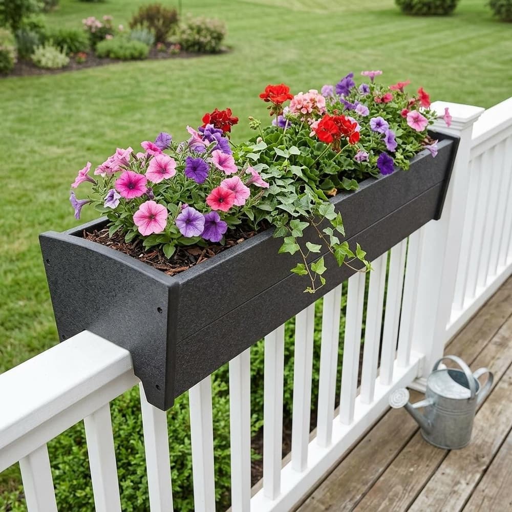HomeRoots 8" X 24" White Heavy Duty Plastic Rectangular Railing Planter