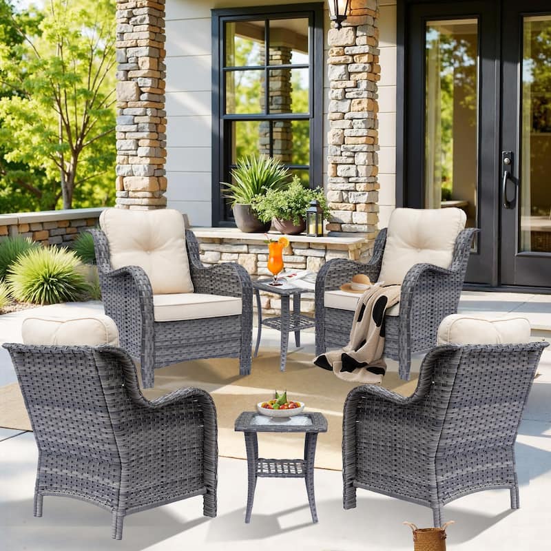 Gray Rattan Wicker Outdoor Patio Furniture Seating Sets With Cushions - Beige - 6 Piece