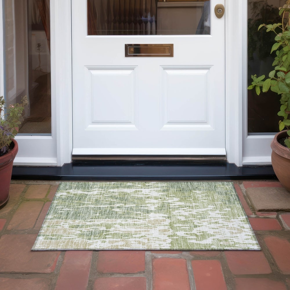 Machine Washable Indoor/ Outdoor Abstract Contemporary Chantille Rug