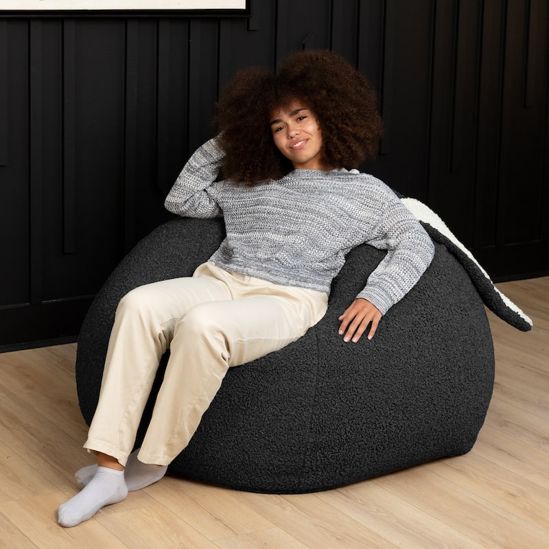 Raven-Symoné Home HopSeat Bunny - Oval Shaped Large Bean Bag Chair with Ears, Ultra Soft Shearling