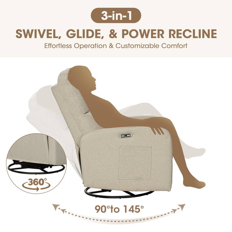 INK IVY Dakota Power Recliner 3-in-1 with Swivel, Glider, USB Ports