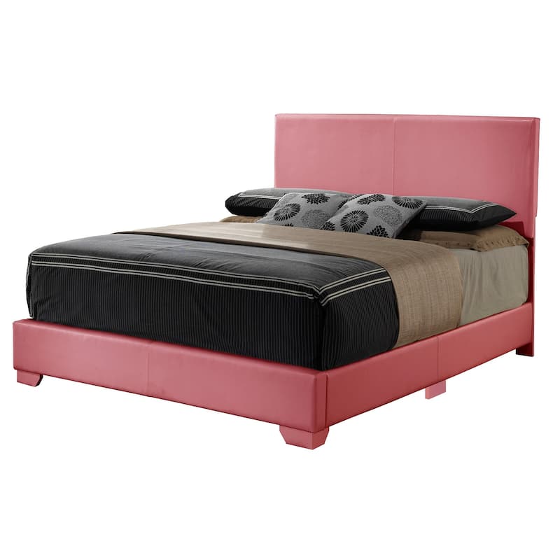 Full Faux Leather Upholstered Panel Bed - 81" - Pink