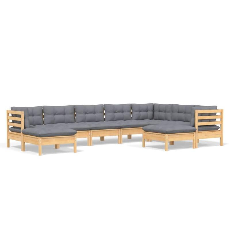 vidaXL Solid Pinewood Patio Lounge Set 9 Piece with Cushions Multi Colors