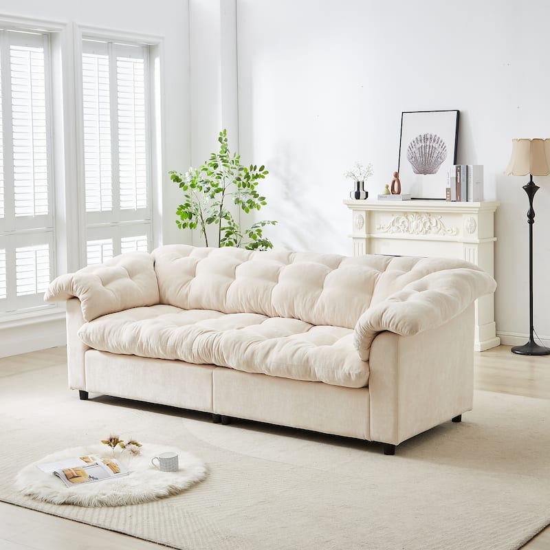 99 Inch Chenille 2-Seater Sofa,Upholstered Fluffy Cloud Sofa