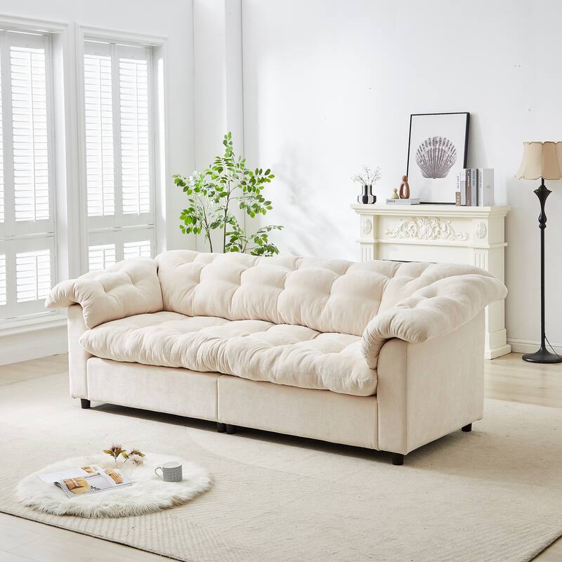 99.2" Fabric Modern Classic 3-Seater Sofa with Plush Cushions