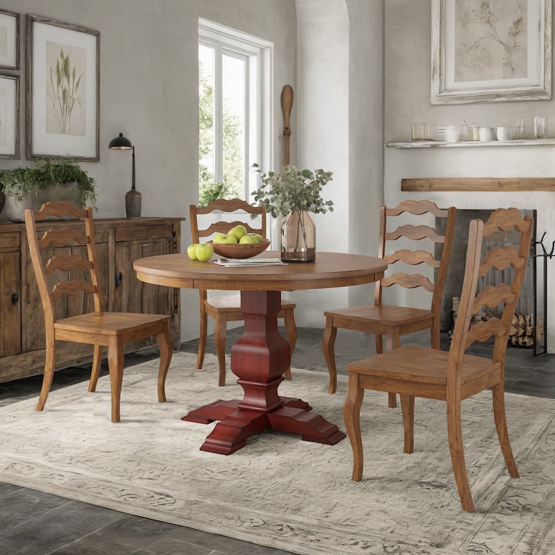Ronda 45" Round Solid Wood Top Dining Set with French Ladder Back Chairs