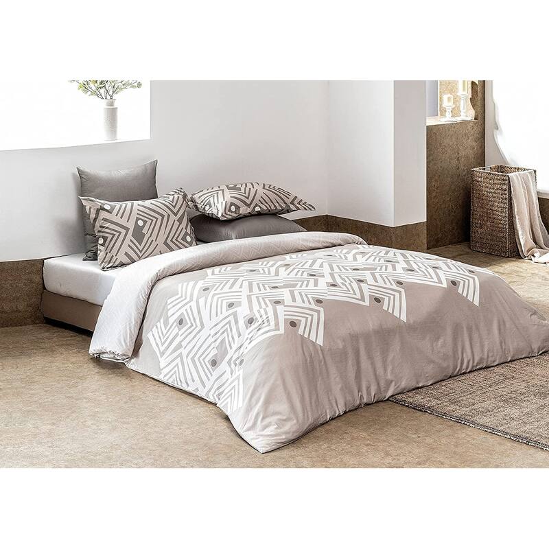 Delara GOTS Certified 100% Organic Cotton Damask Reversible Print Duvet Cover and Sham Set of 2