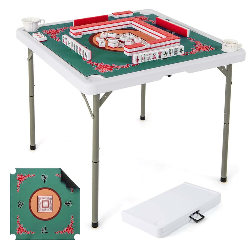 Costway 35" Folding Mahjong Table with Cup Holders & Smooth Felt Mat - See Details - Multi