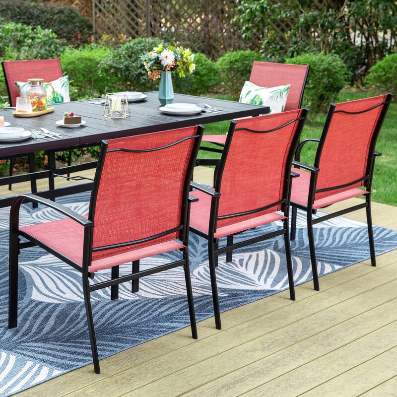 MAISON ARTS 9-Piece Outdoor Dining Set with 8 Textilene Chairs and Rectangle Dining Table