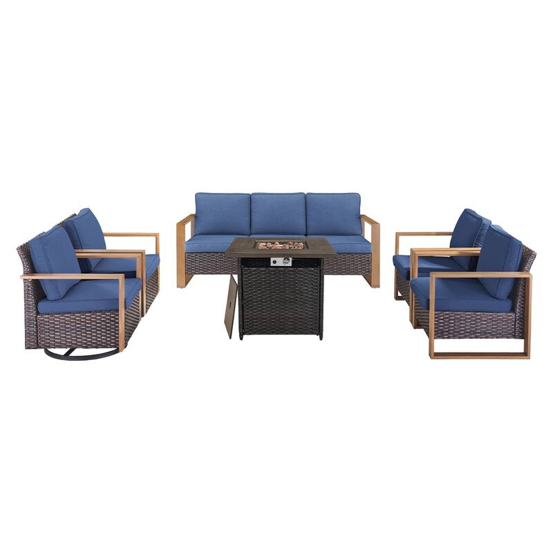 Pocassy Outdoor 30" Fire Pit Table with Sofa Swivel Chair Set