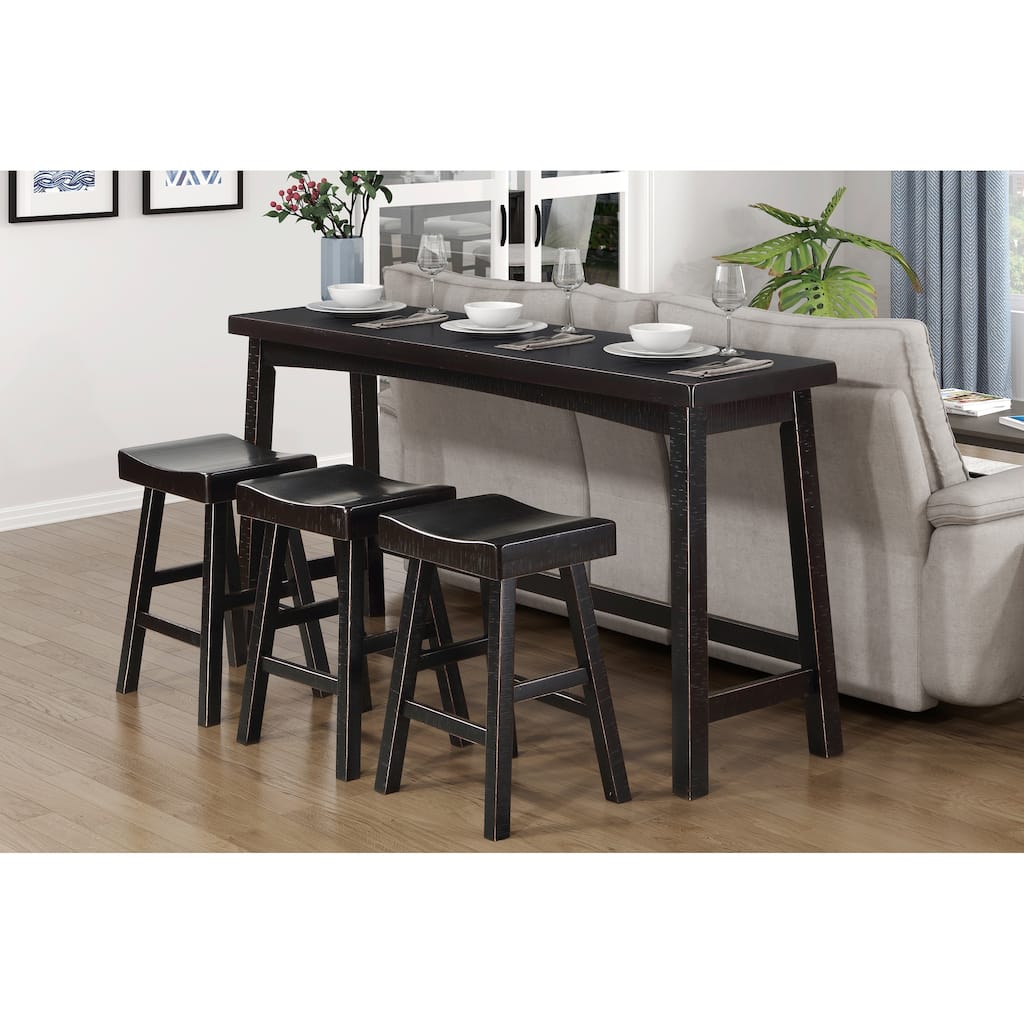 Transitional 4-Piece Counter Height Set, Table and Counter Height Stools Solid Rubberwood Furniture