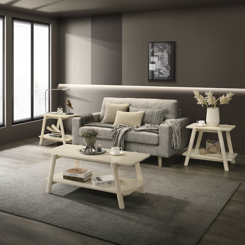 Roundhill Furniture Metz Mid-Century Wood Shelf 3-Piece Coffee Table Set