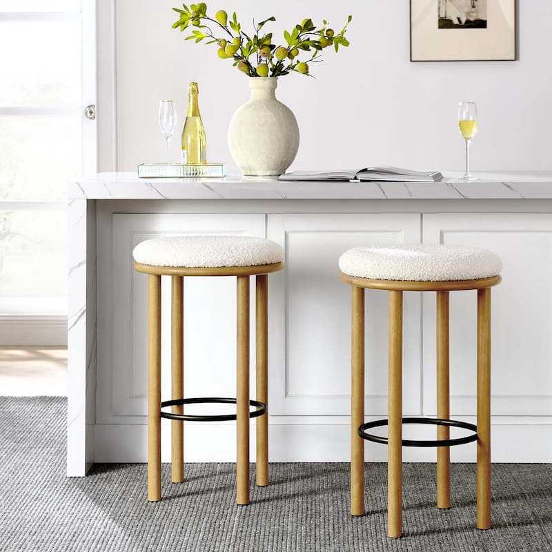 Fable Boucle Fabric Bar Stools - Set of 2 - Oak Ivory