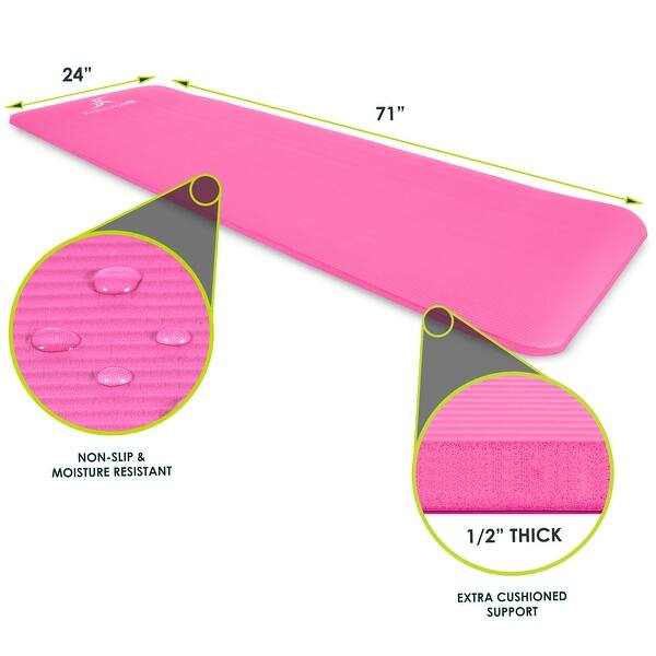 dimension image slide 4 of 7, ProsourceFit Extra Thick Yoga and Pilates Mat 1/2" or 1", 71-inch long