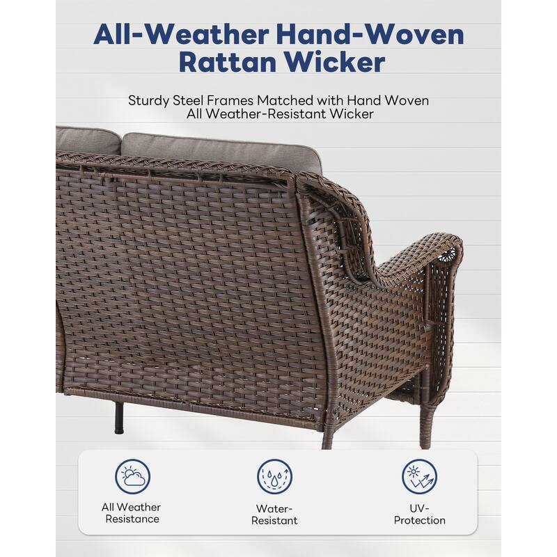 Outdoor Patio Sofa with 2 Swivel Chair Table,2 Ottomans