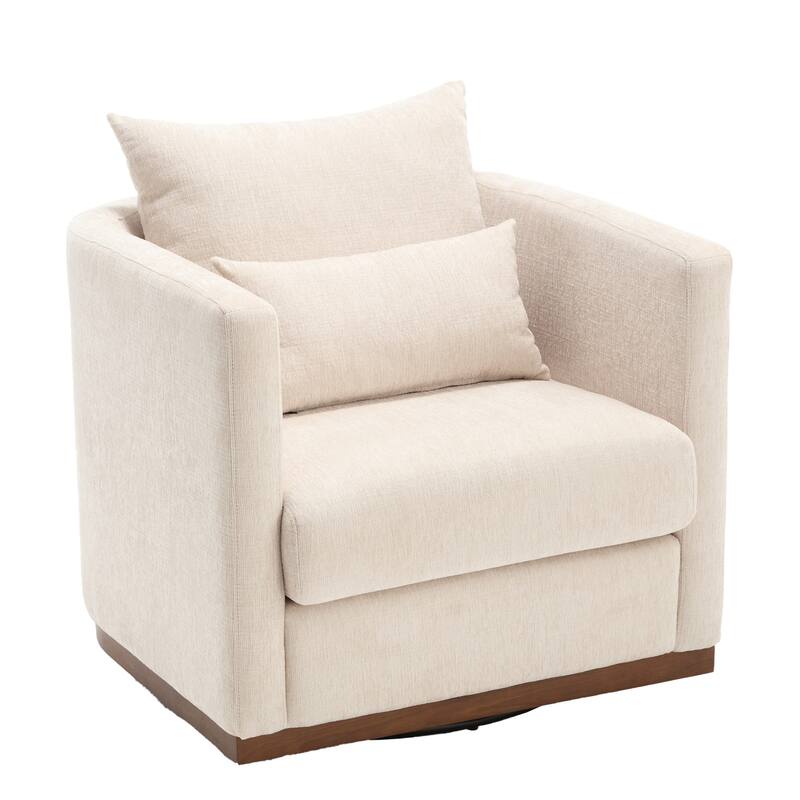 Chenille Upholstered 360 Degree Swivel Round Barrel Chair for Living Room