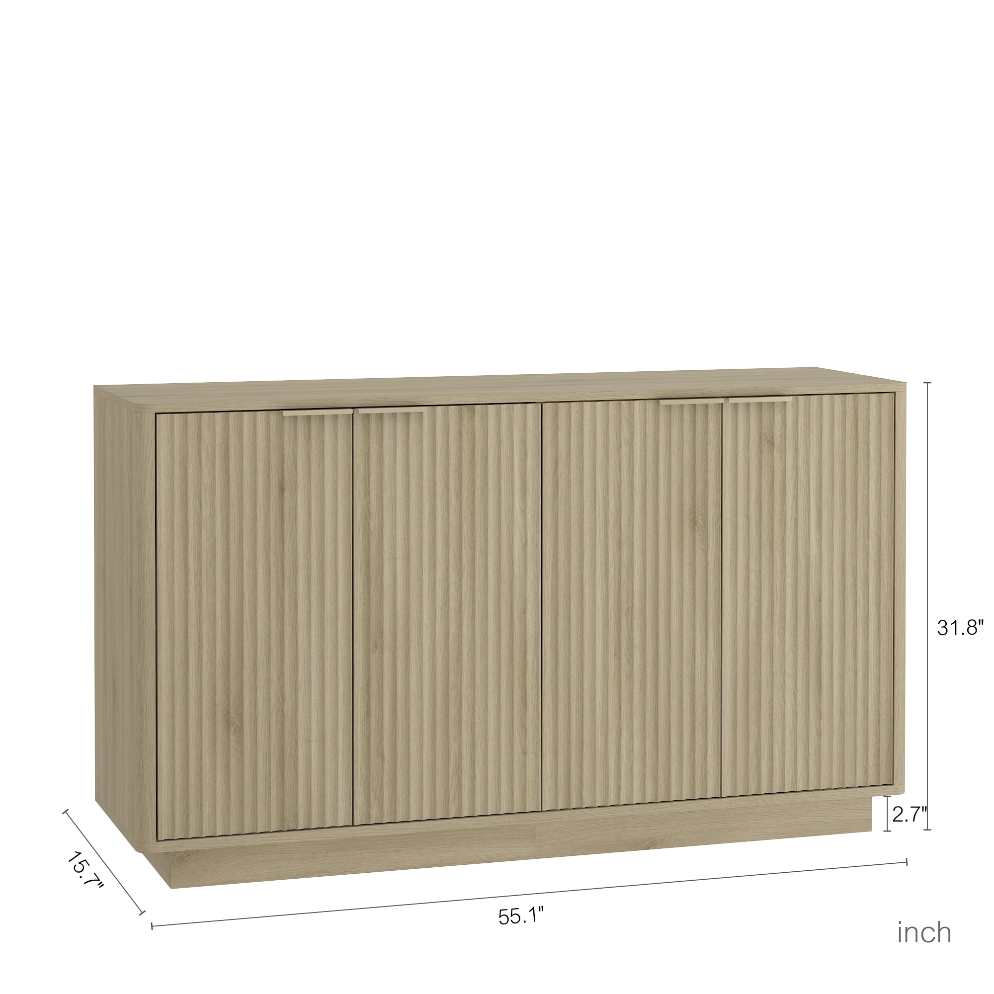 55.1" Modern Fluted Buffet Cabinet with Adjustable Shelves, Large Sideboard Credenza Storage Console Table