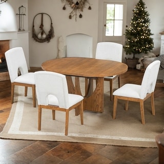 5-Piece Extendable Round Dining Table Set with 4 Upholstered Chairs ...