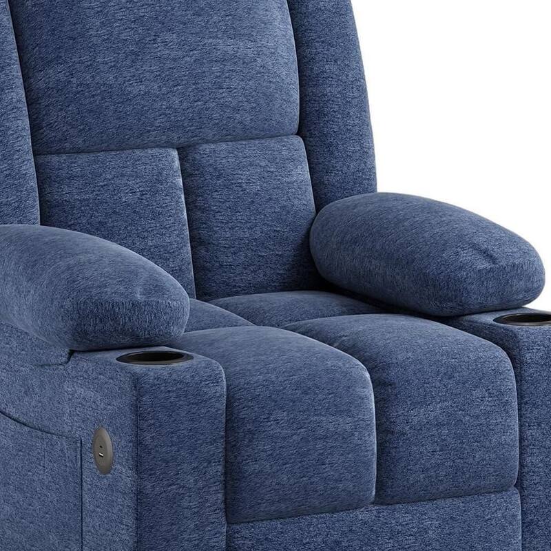 HomeRoots 32" Blue Heated Massage Lift Assist Power Recliner With USB