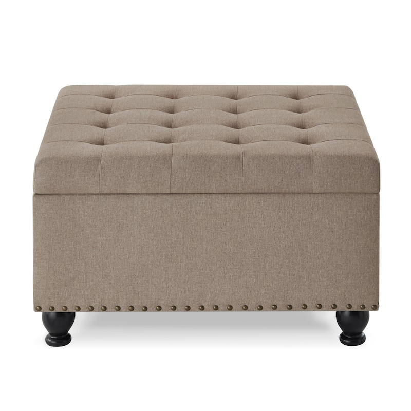 Large Square Storage Ottoman Upholstered Button Tufted Coffee Table - 30"W x 30"D x 18"H.