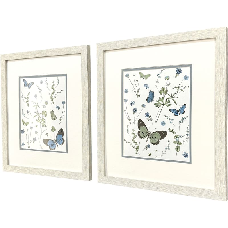HomeRoots Set Of Two Botanical Page Distressed White Framed Wall Art