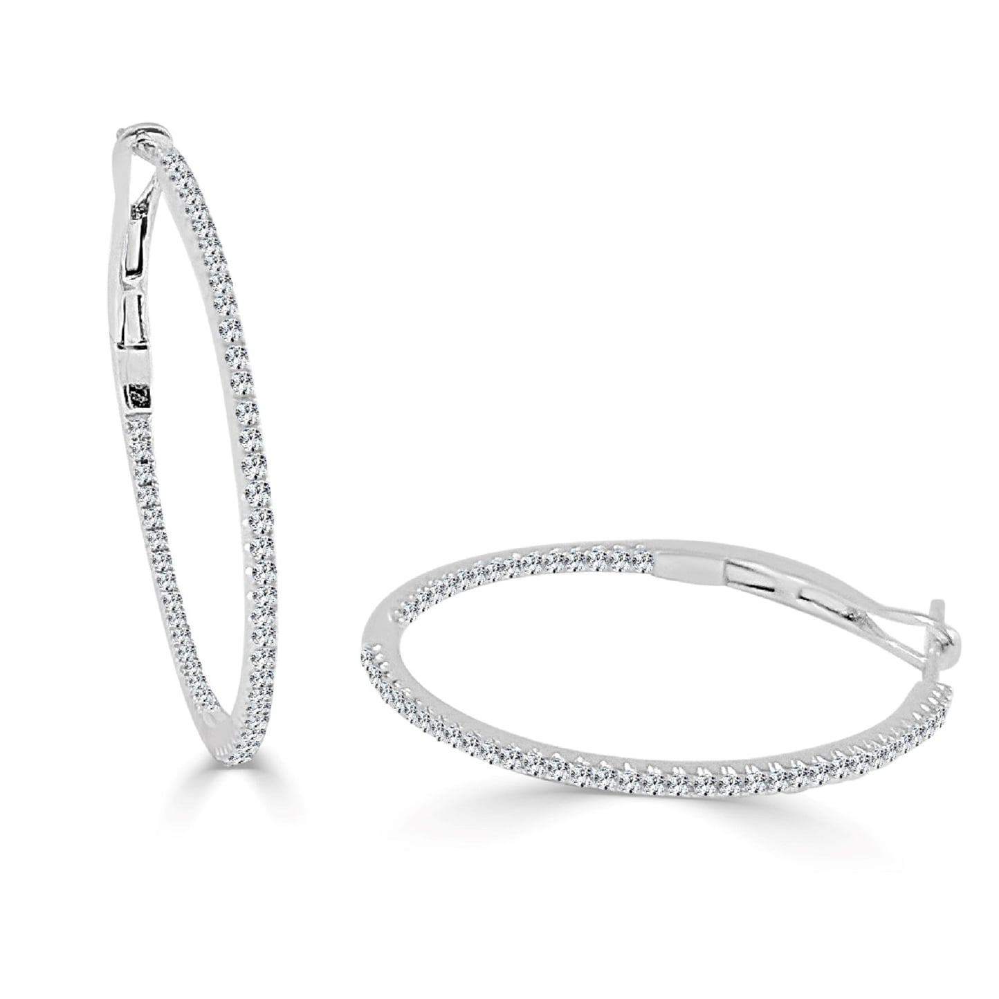 Joelle Collection Inside-Out Diamond Hoop Earrings 3/4 Inches 14K Gold 1/4ct TDW
