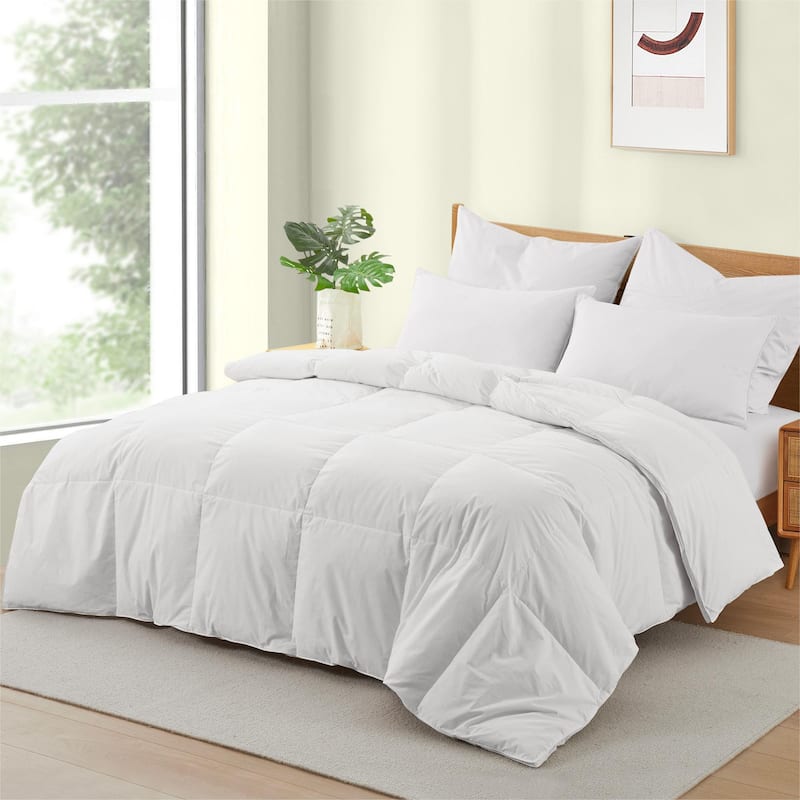 Lightweight & All-Season White Goose Feather Down Comforter Duvet. - King - White/All Season