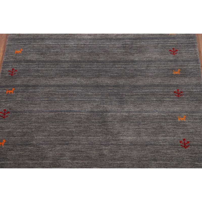 Little Animals Gabbeh Indian Accent Rug Hand-Knotted Wool Carpet - 4'0" x 5'10"