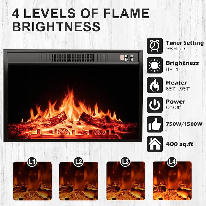 32" H Fireplace TV Stand, 55/70 Inch Media Console for TVs up to 80", Remote, Storage & LED Lights