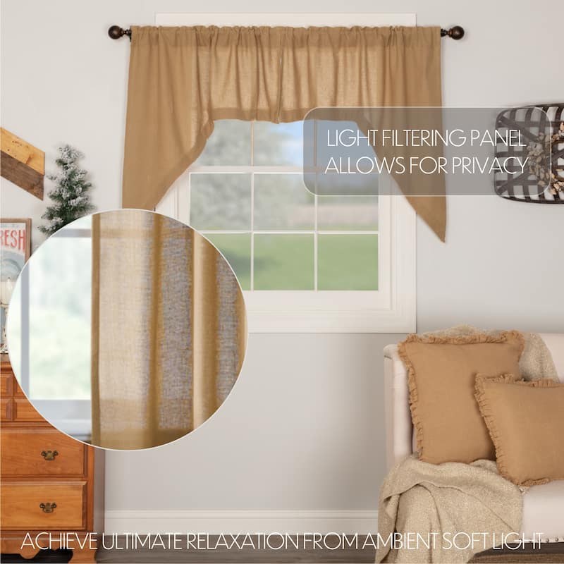 Farmhouse Kitchen Curtains VHC Cotton Burlap Natural Swag Pair Rod Pocket Solid Color - Swag 36x36x16 - Swag 36x36x16