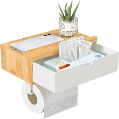 Toilet Paper Holder with Shelf - Wall - 8.39" L X 4.92" W X 2.56" H